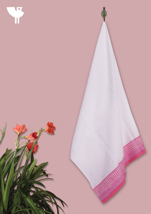 Handloom Cotton Bath Towel With Block Print Border